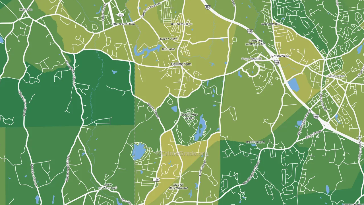 Bellingham, MA Map of Vehicle Theft Rates