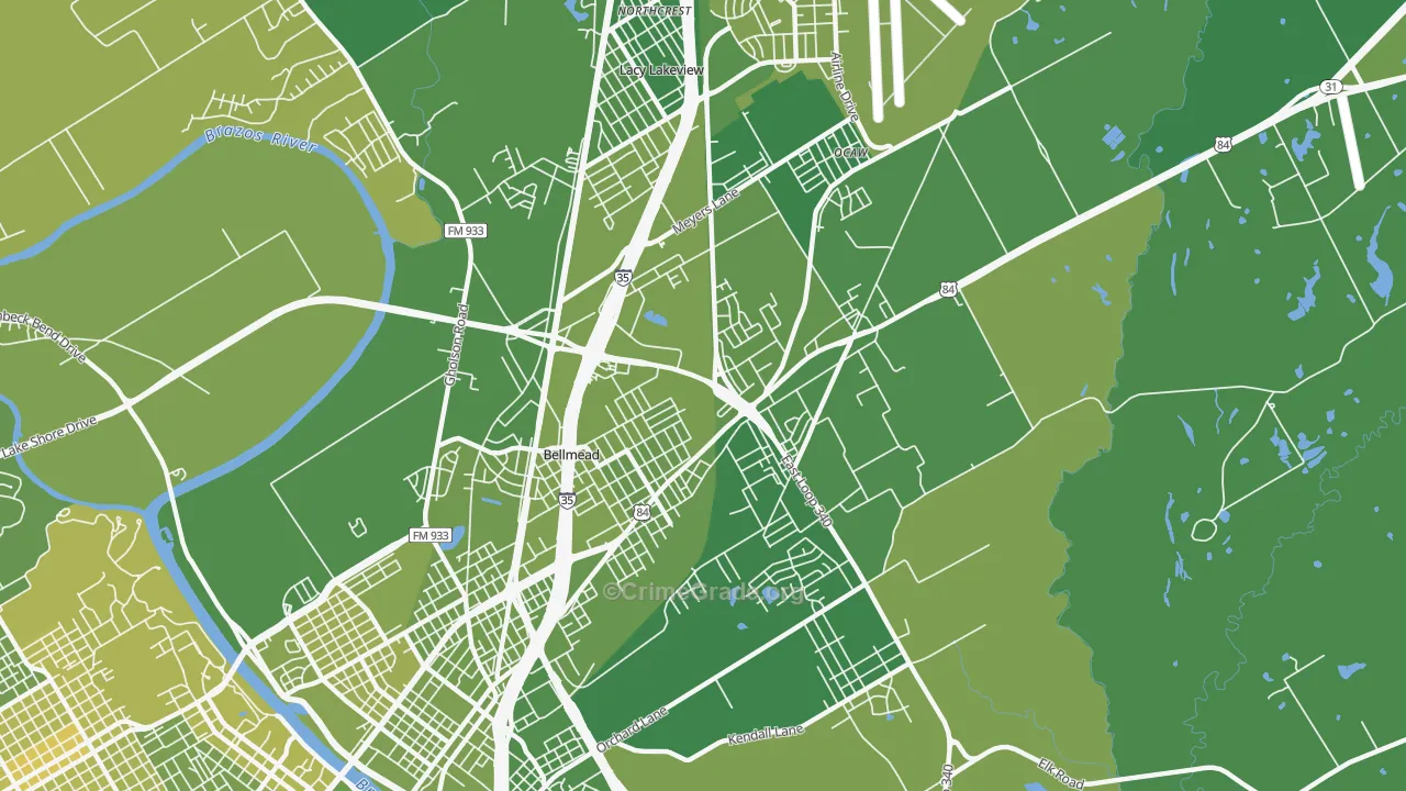 Bellmead, TX Map of Vehicle Theft Rates