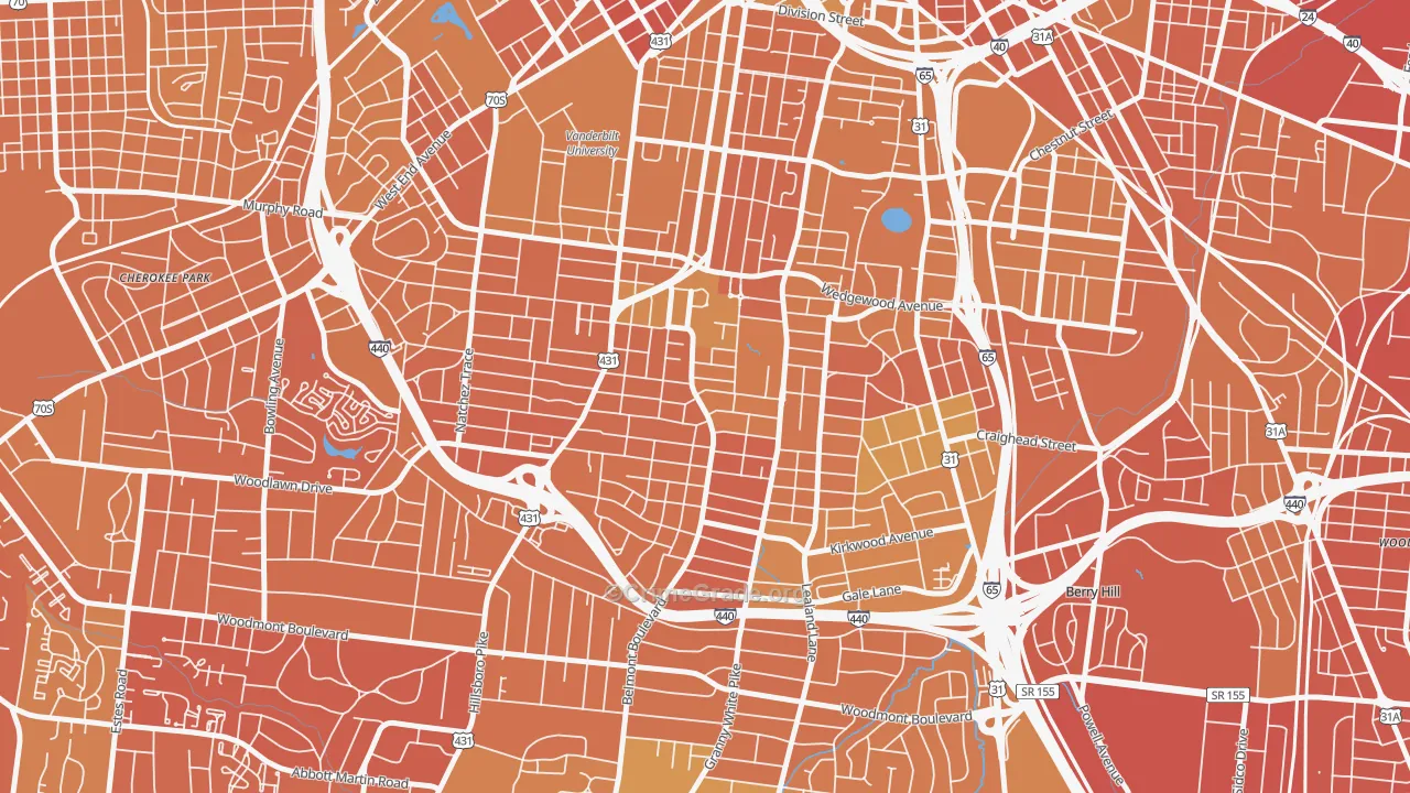 Bellmont Hillsboro, Nashville, TN Map of Vehicle Theft Rates