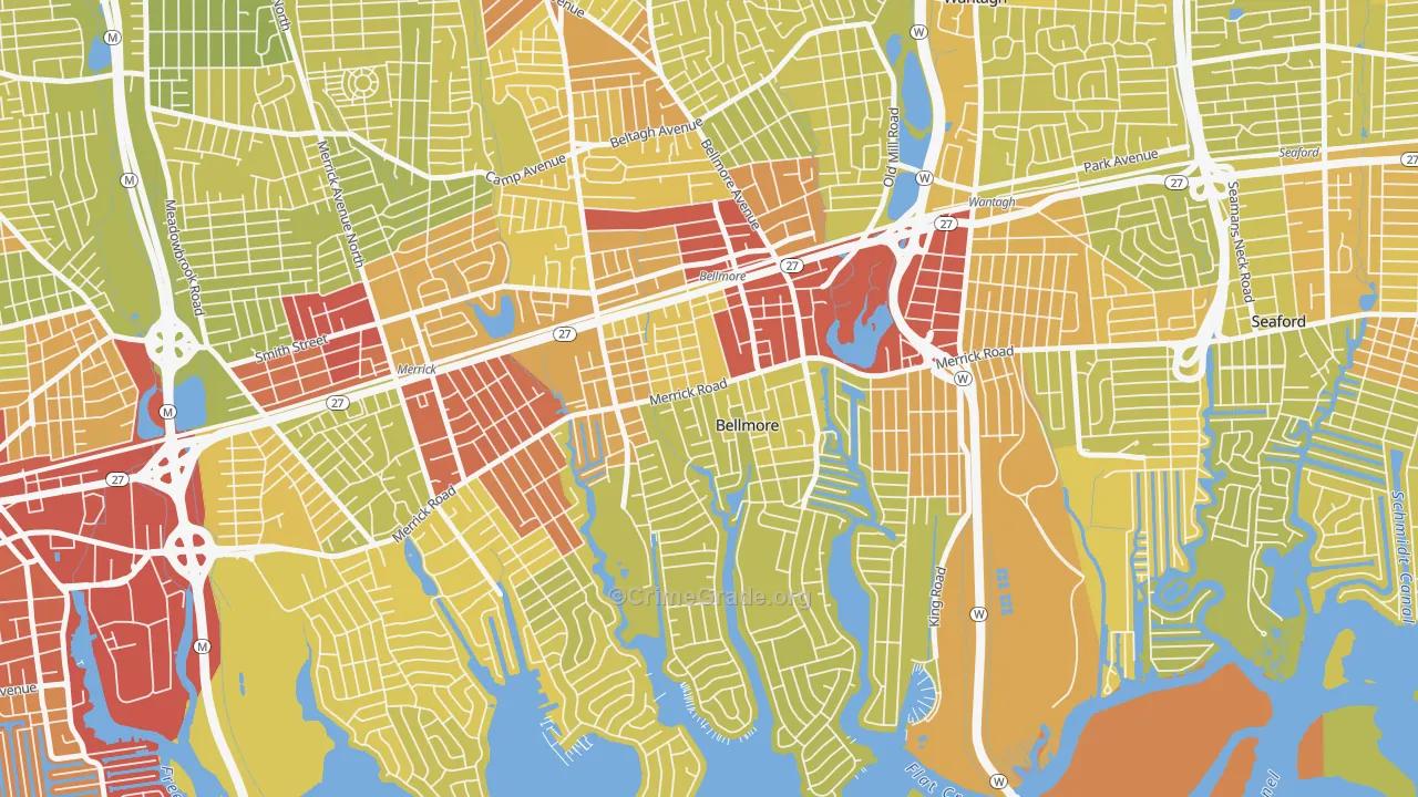 Bellmore, NY Map of Vehicle Theft Rates