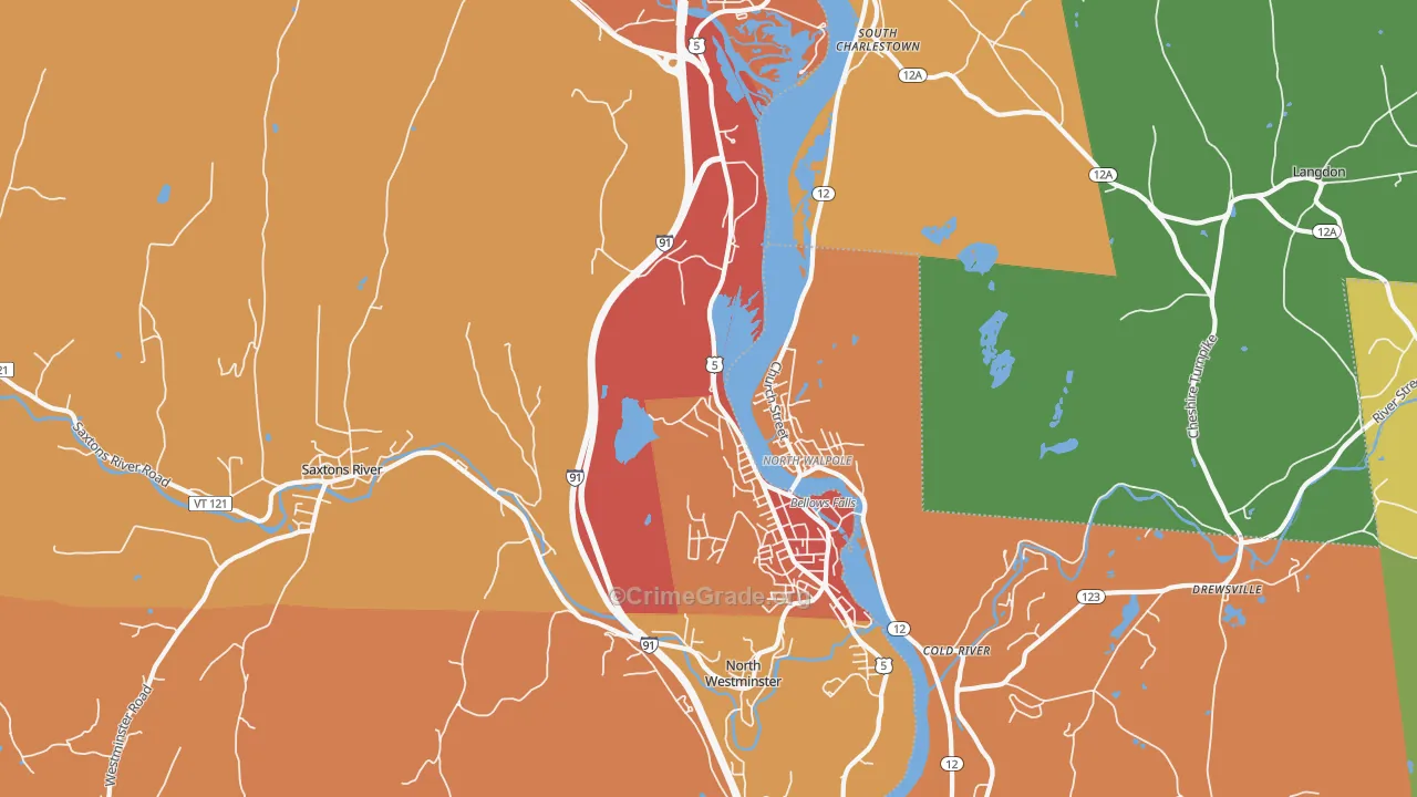 Bellows Falls, VT Map of Vehicle Theft Rates