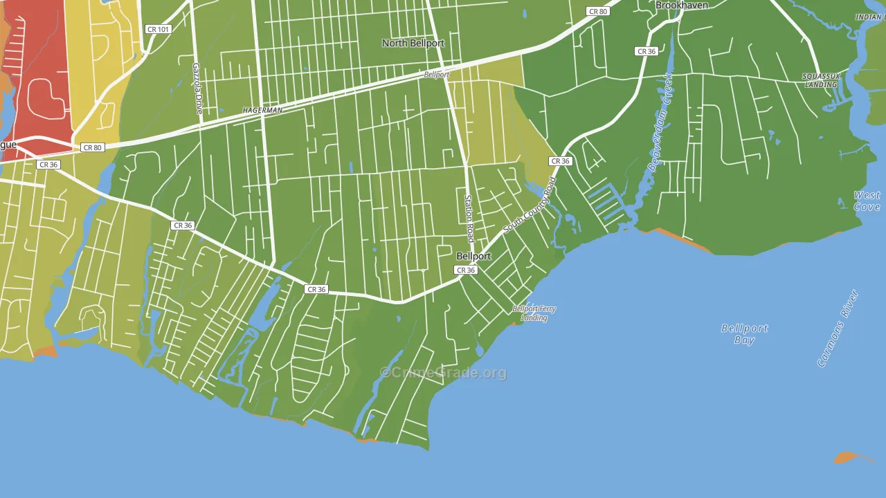 Bellport, NY Map of Vehicle Theft Rates