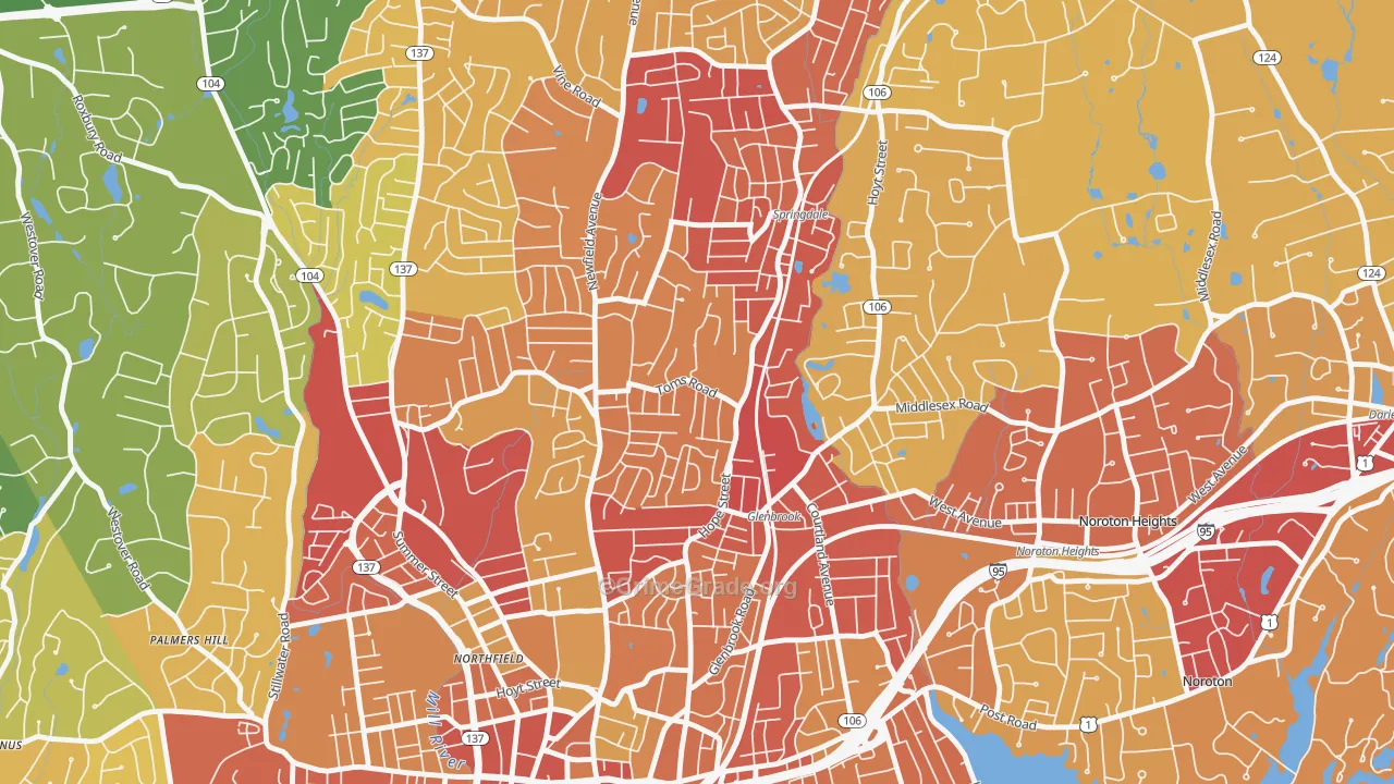 Belltown, Stamford, CT Map of Vehicle Theft Rates