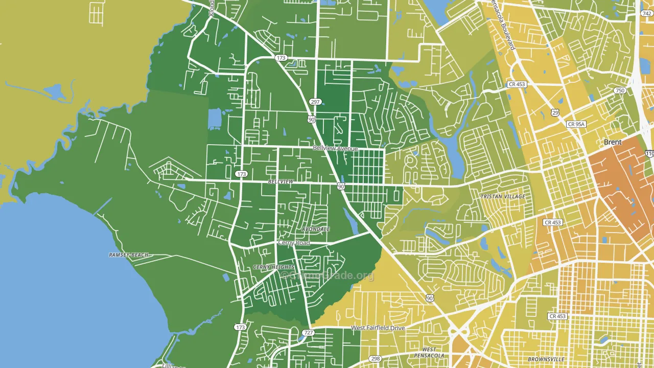 Bellview, FL Map of Vehicle Theft Rates