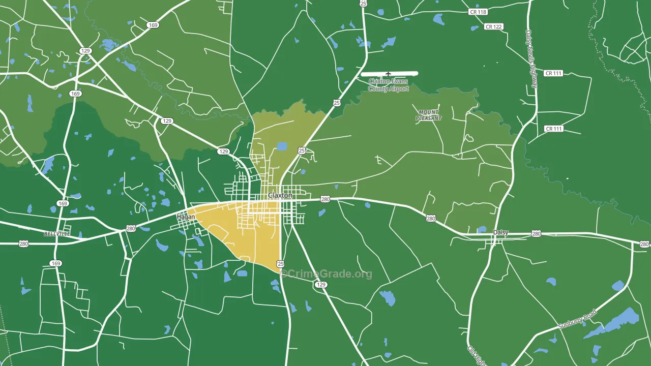 Bellville, GA Map of Vehicle Theft Rates