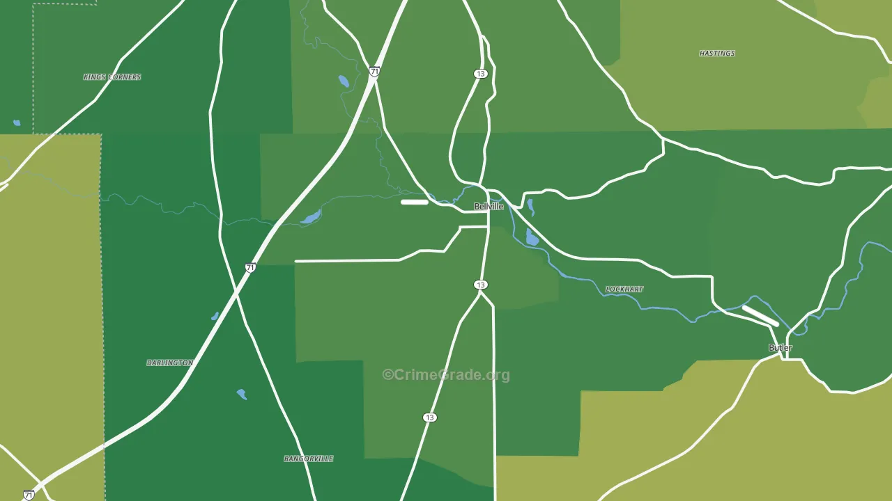 Bellville, OH Map of Vehicle Theft Rates
