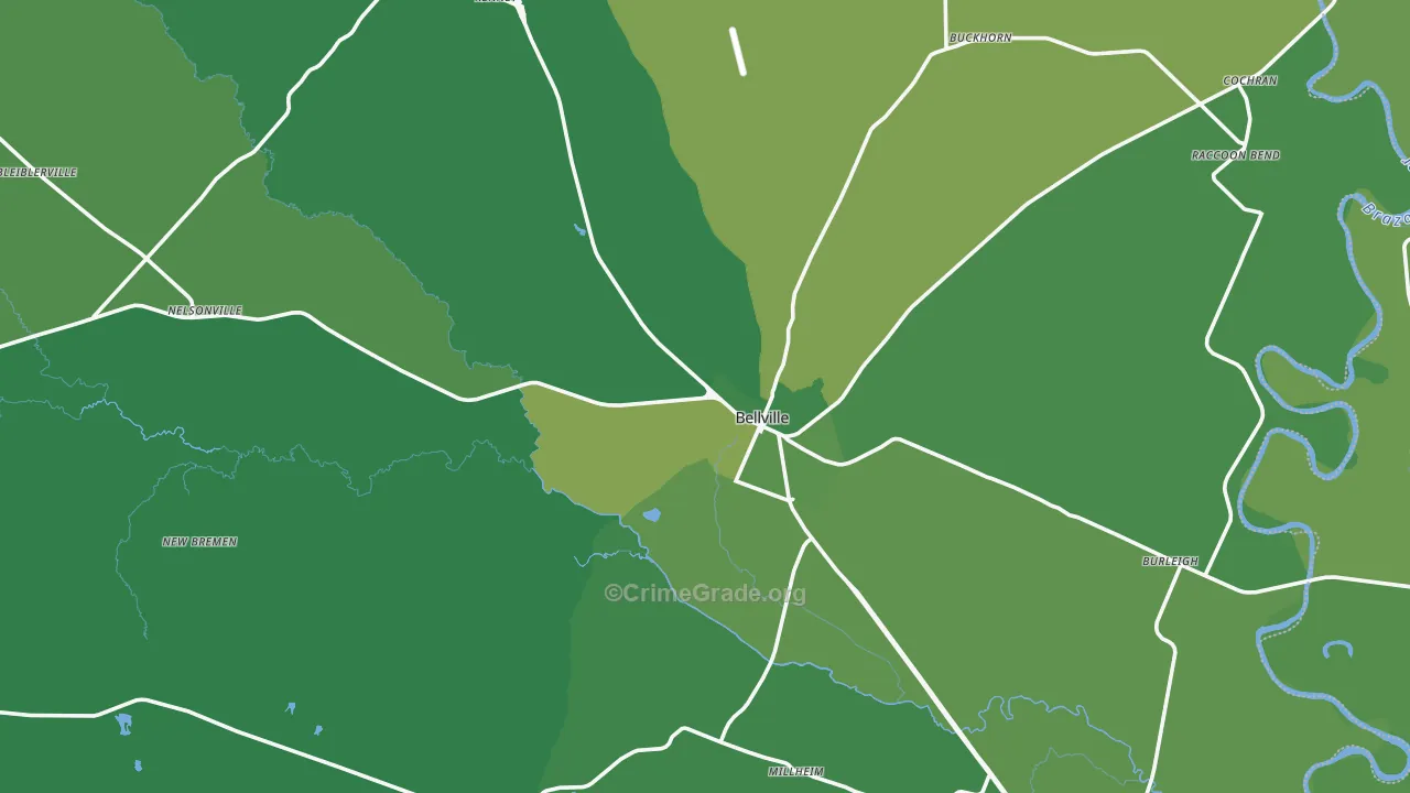 Bellville, TX Map of Vehicle Theft Rates