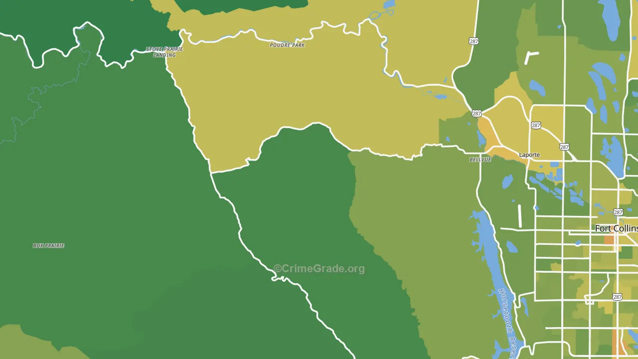 Bellvue, CO Map of Vehicle Theft Rates