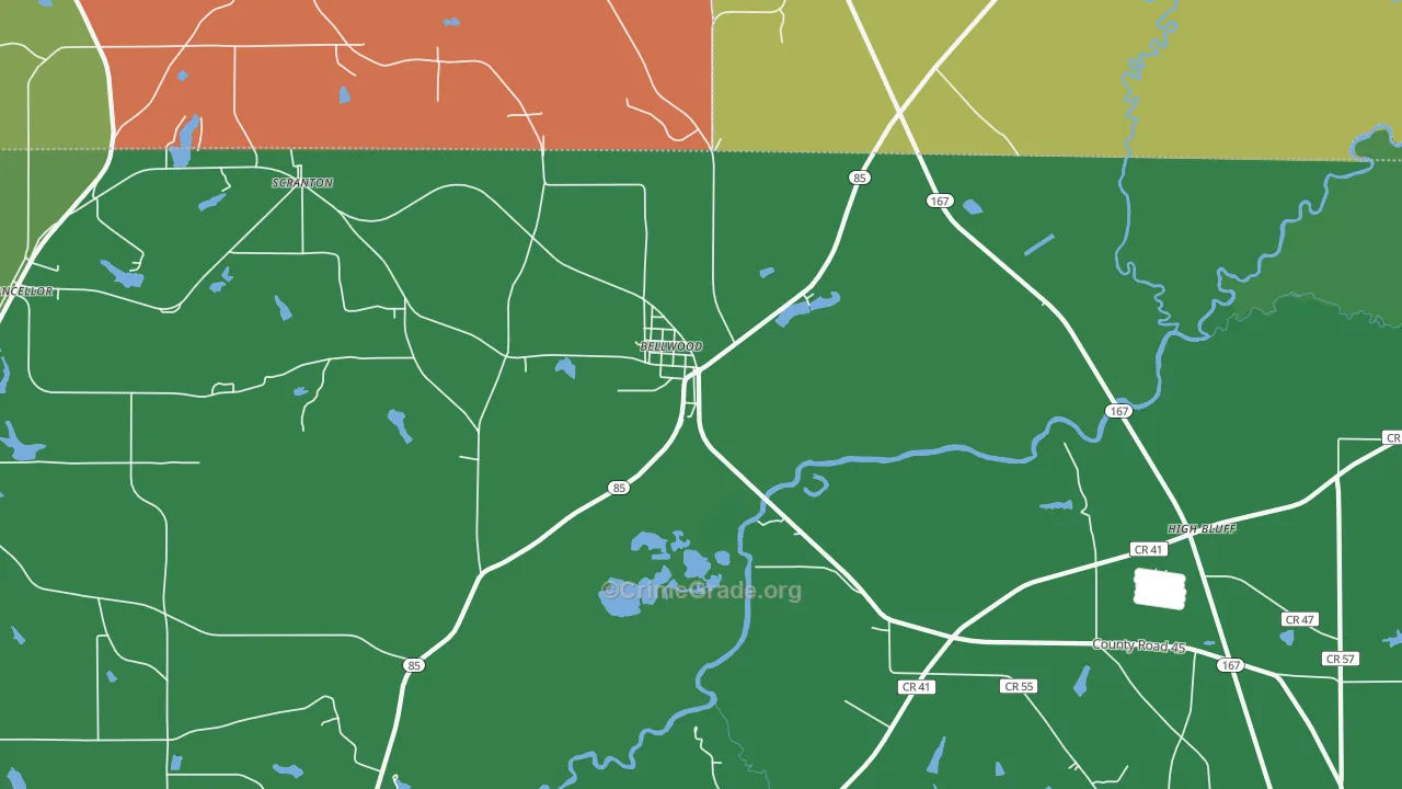 Bellwood, AL Map of Vehicle Theft Rates