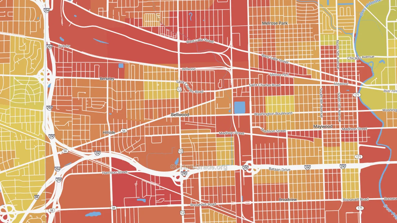 Bellwood, IL Map of Vehicle Theft Rates