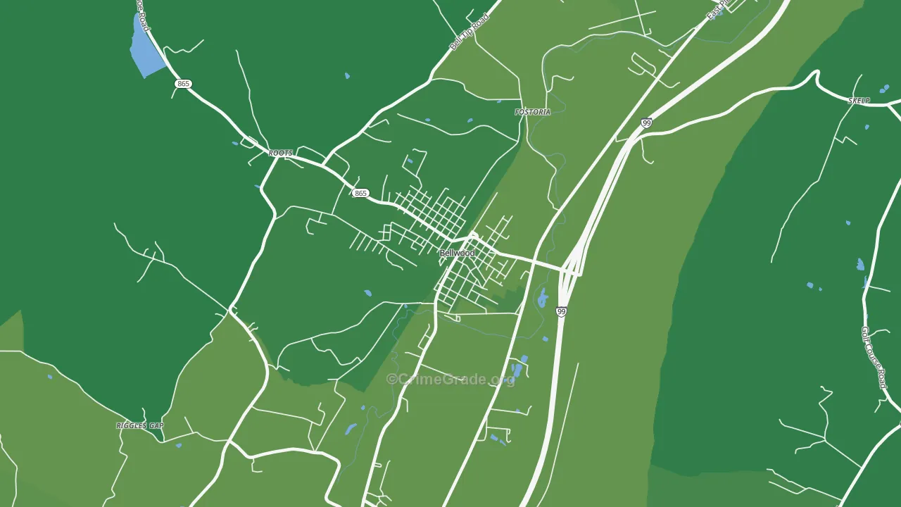 Bellwood, PA Map of Vehicle Theft Rates
