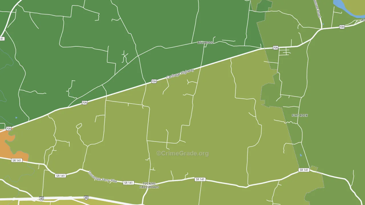 Bellwood, TN Map of Vehicle Theft Rates