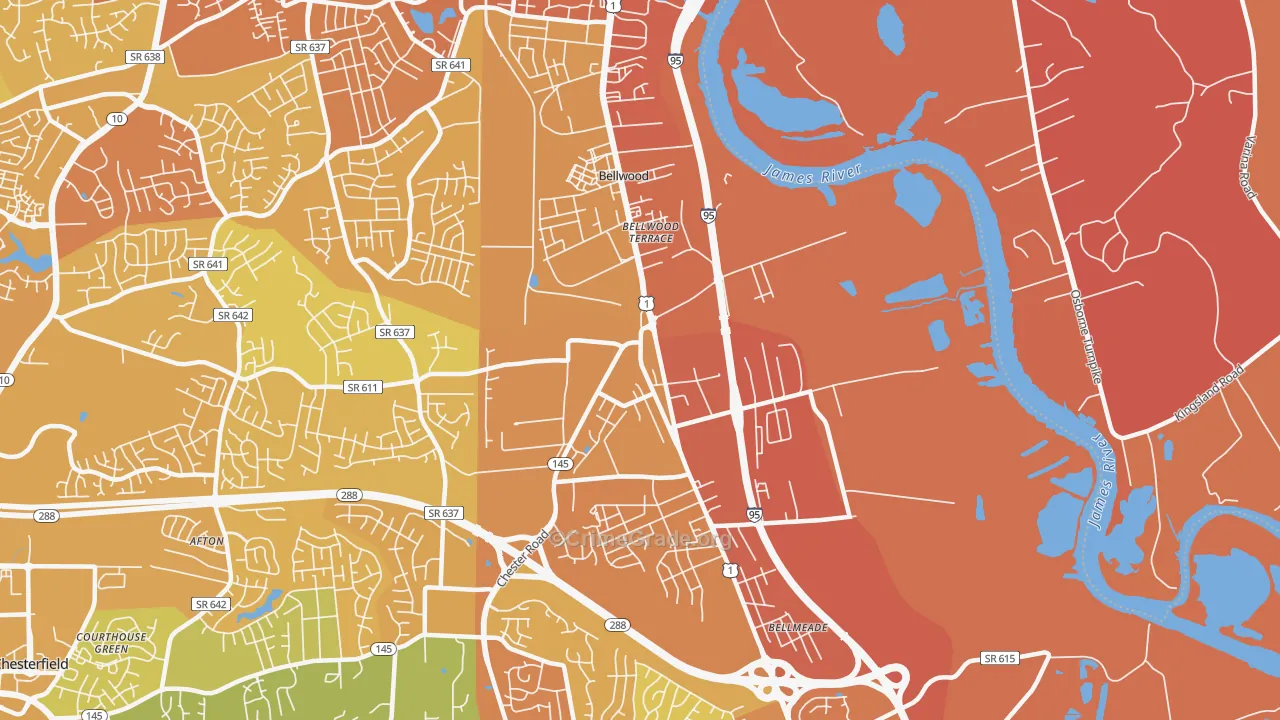 Bellwood, VA Map of Vehicle Theft Rates