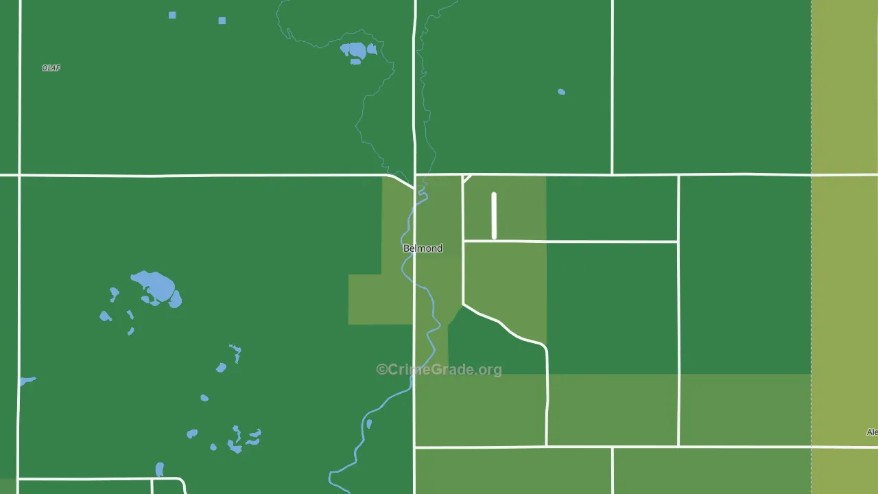 Belmond, IA Map of Vehicle Theft Rates