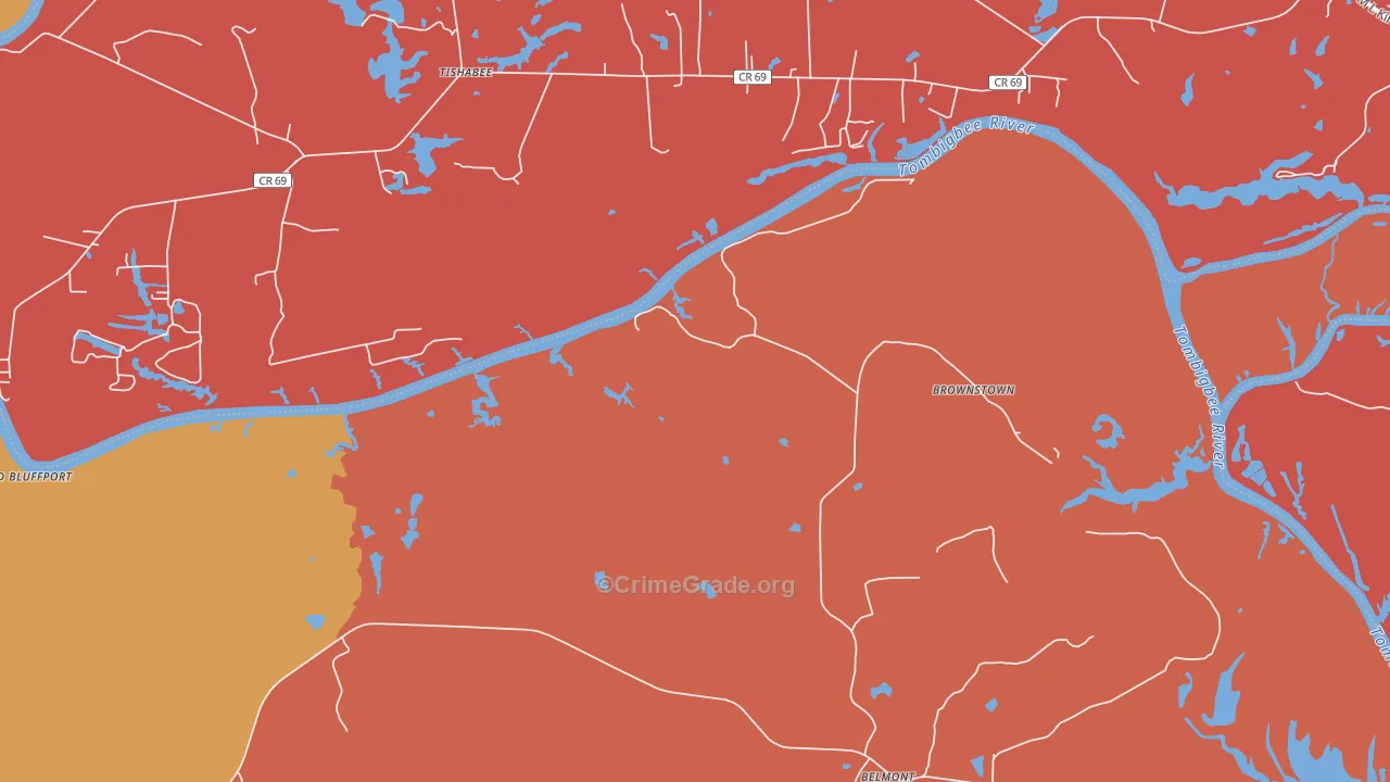 Belmont, AL Map of Vehicle Theft Rates