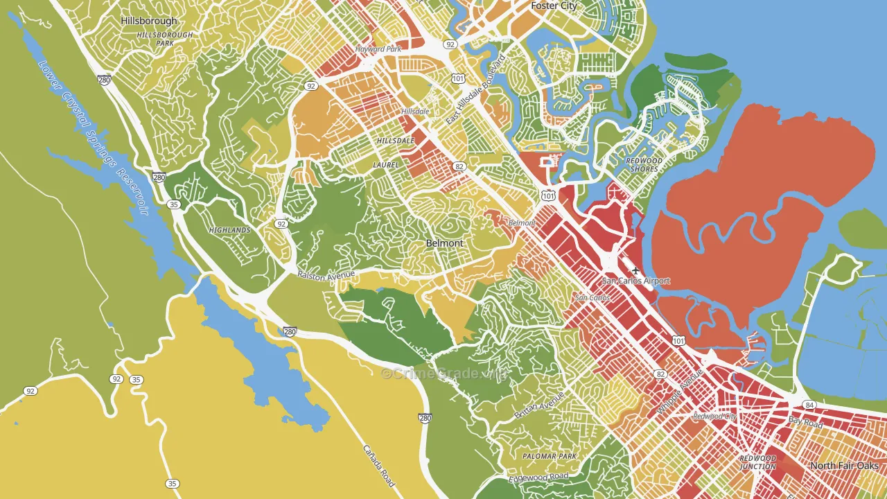 Belmont, CA Map of Vehicle Theft Rates