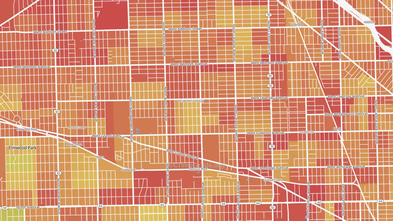Belmont Cragin, Chicago, IL Map of Vehicle Theft Rates