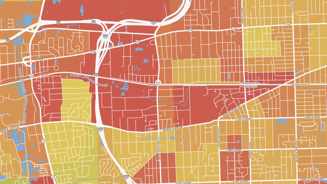 Belmont, Downers Grove, IL Map of Vehicle Theft Rates