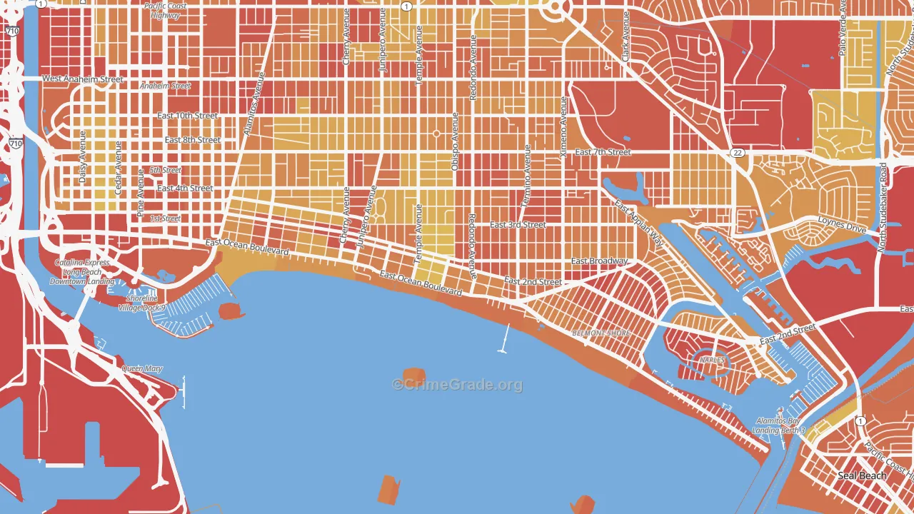 Belmont Heights, Long Beach, CA Map of Vehicle Theft Rates