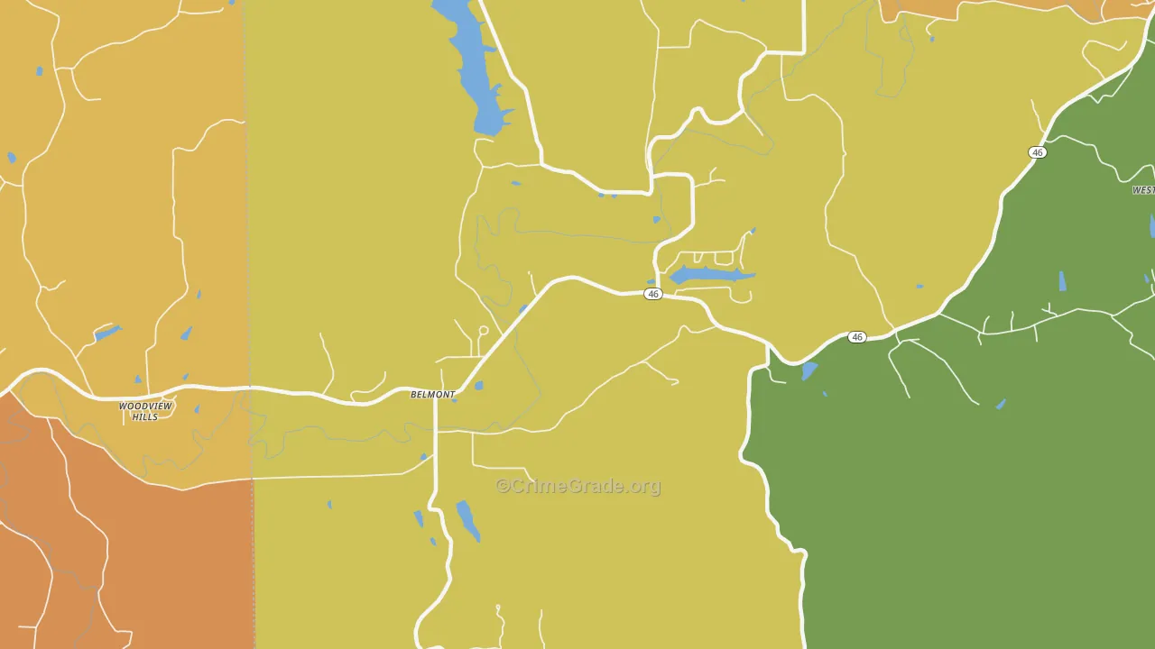 Belmont, IN Map of Vehicle Theft Rates