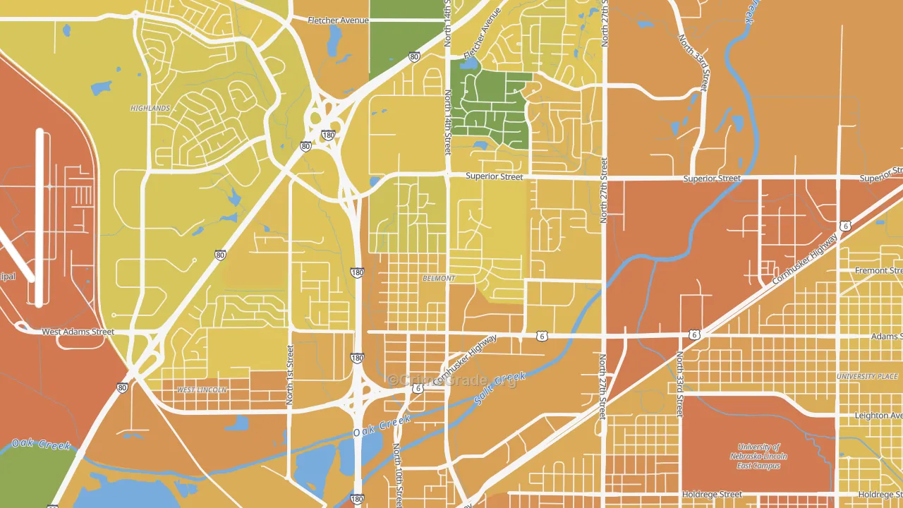 Belmont, Lincoln, NE Map of Vehicle Theft Rates