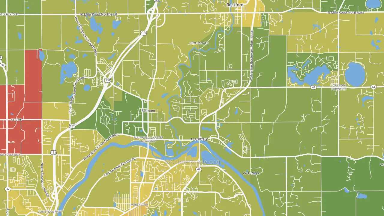 Belmont, MI Map of Vehicle Theft Rates