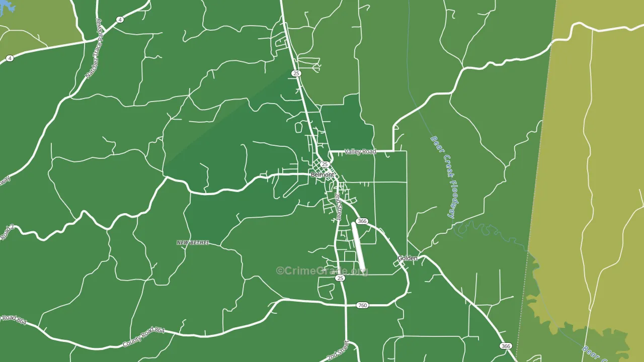 Belmont, MS Map of Vehicle Theft Rates