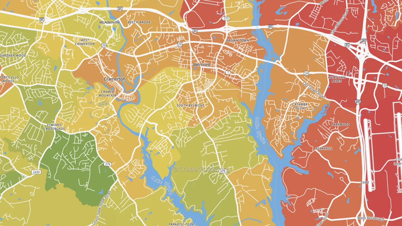 Belmont, NC Map of Vehicle Theft Rates