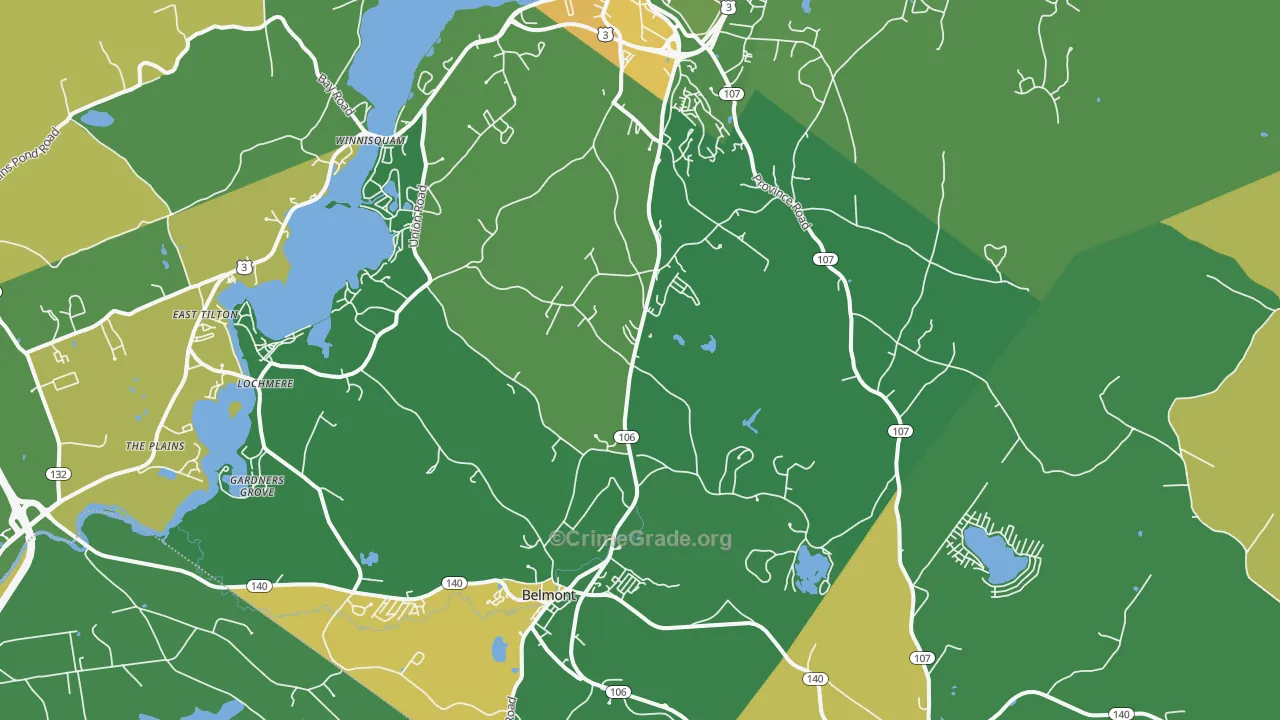 Belmont, NH Map of Vehicle Theft Rates