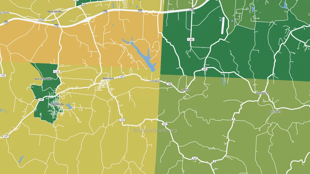 Belmont, OH Map of Vehicle Theft Rates