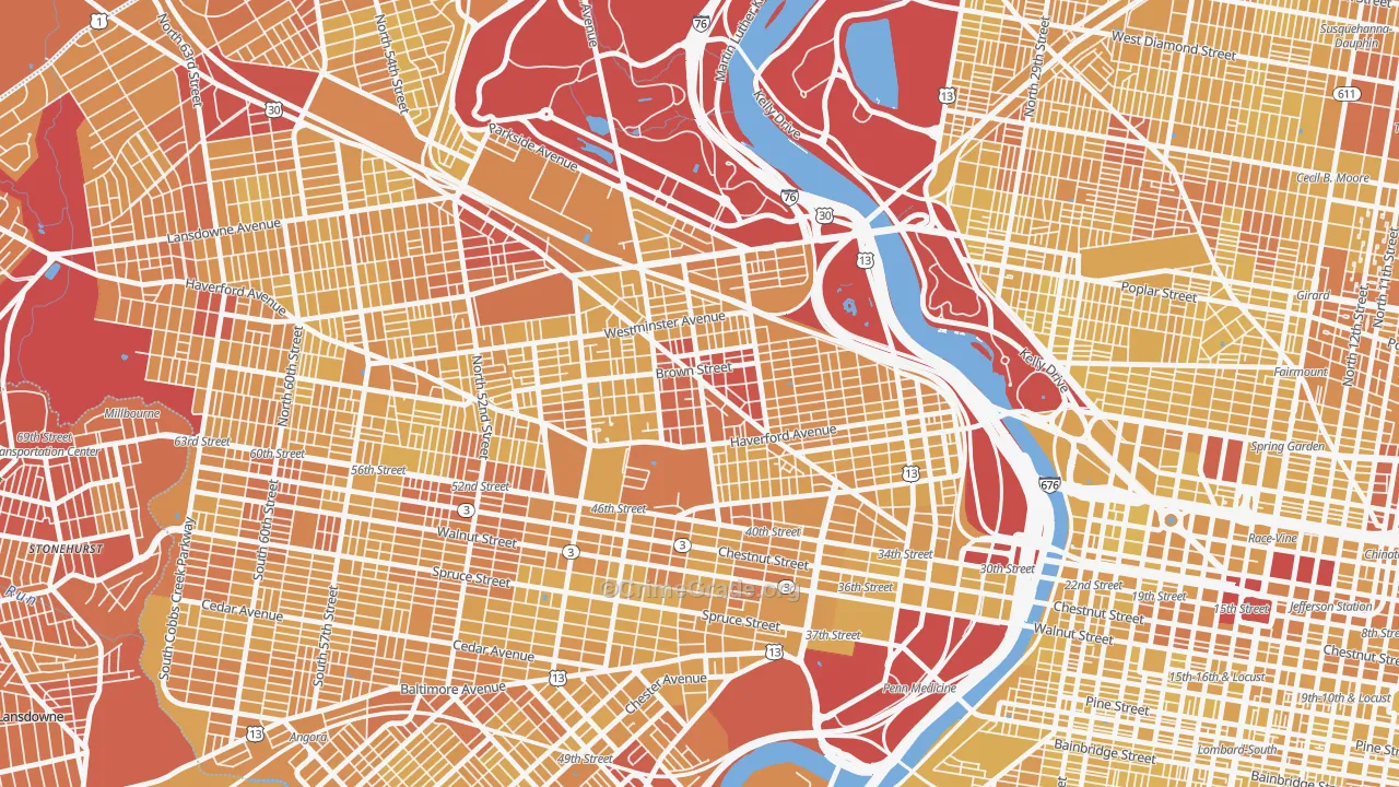 Belmont, Philadelphia, PA Map of Vehicle Theft Rates