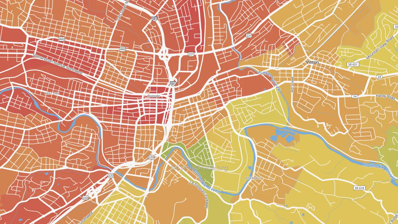 Belmont, Roanoke, VA Map of Vehicle Theft Rates