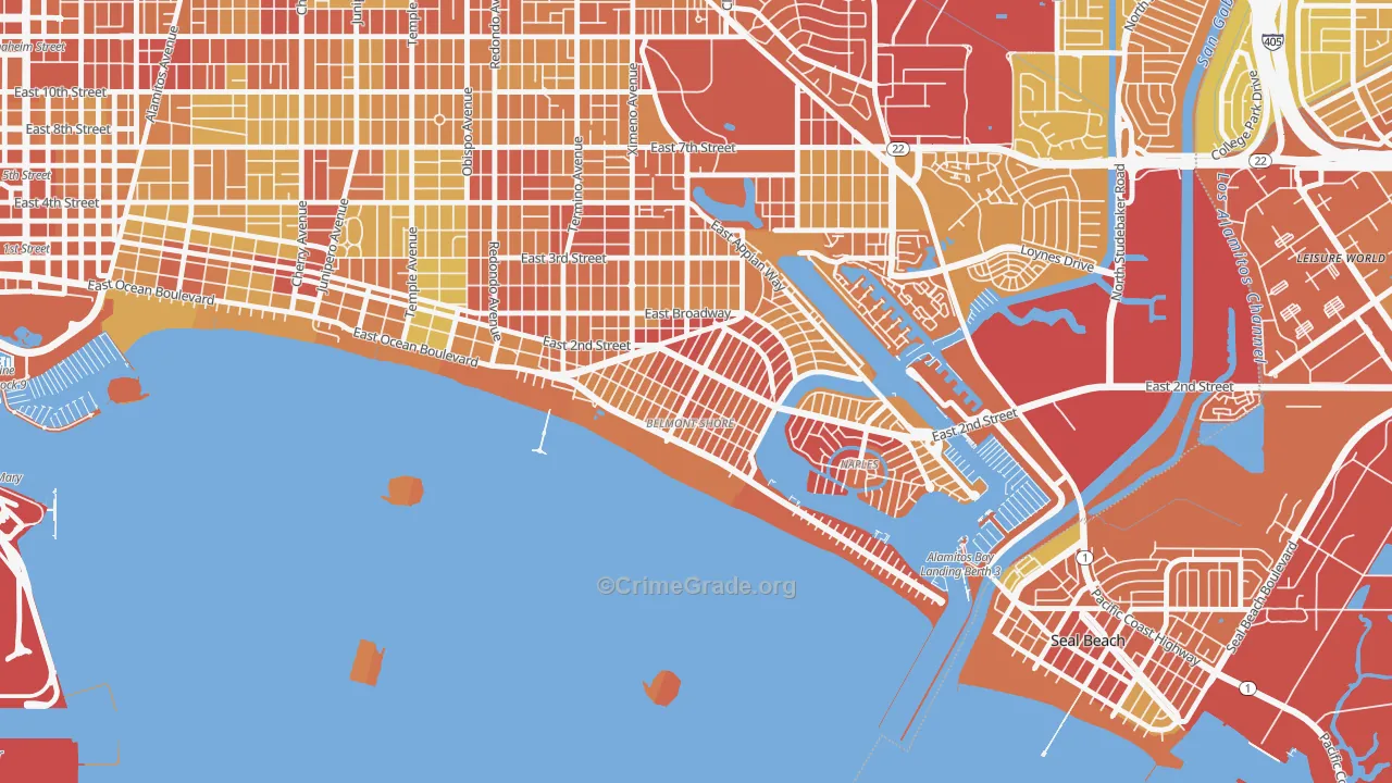 Belmont Shore, Long Beach, CA Map of Vehicle Theft Rates