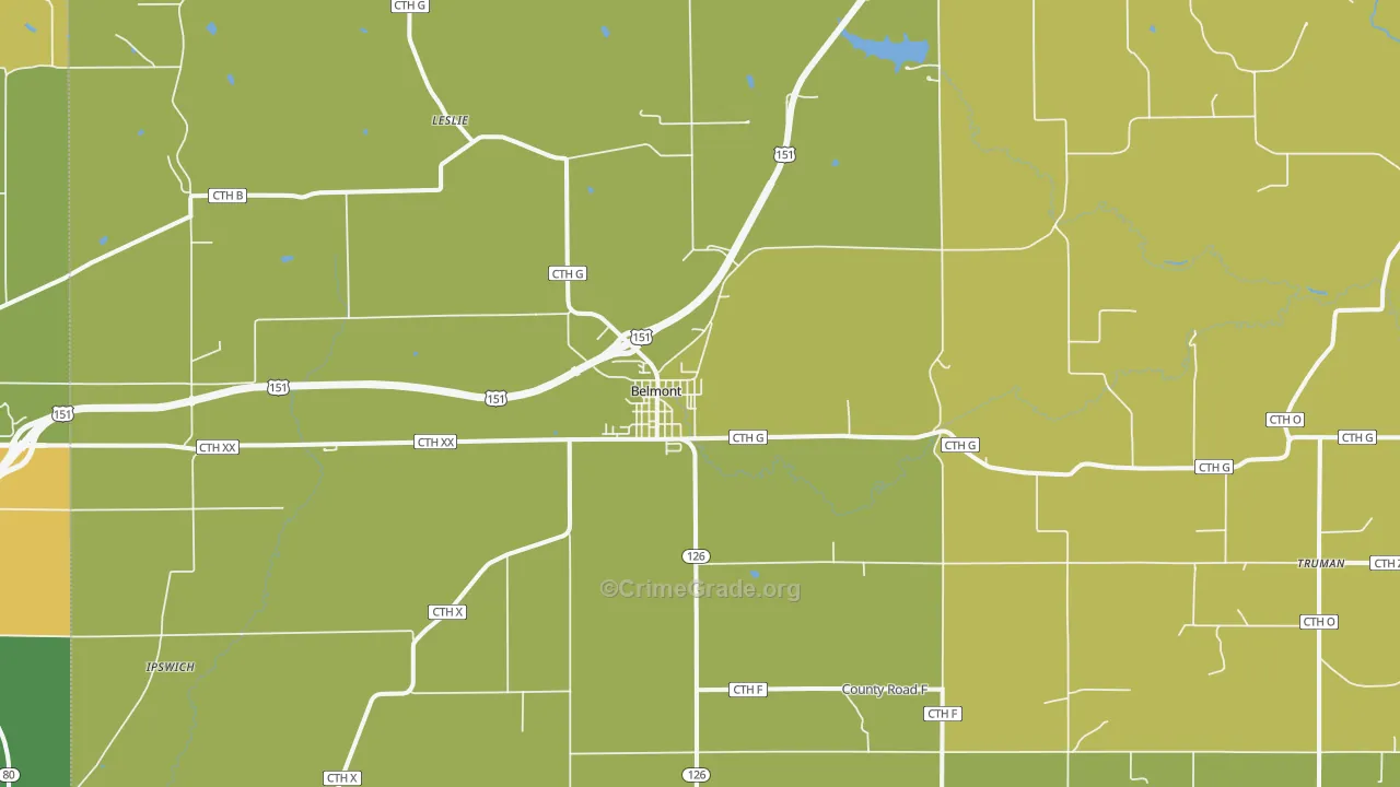 Belmont, WI Map of Vehicle Theft Rates