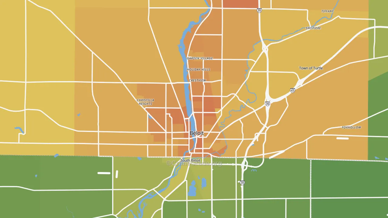 Beloit, WI Map of Vehicle Theft Rates