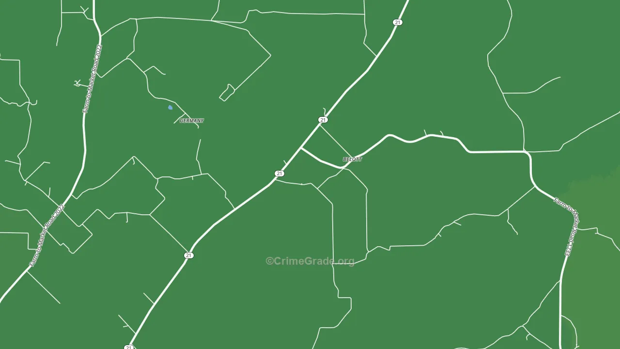 Belott, TX Map of Vehicle Theft Rates