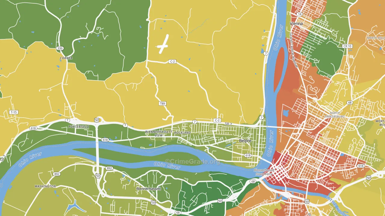 Belpre, OH Map of Vehicle Theft Rates