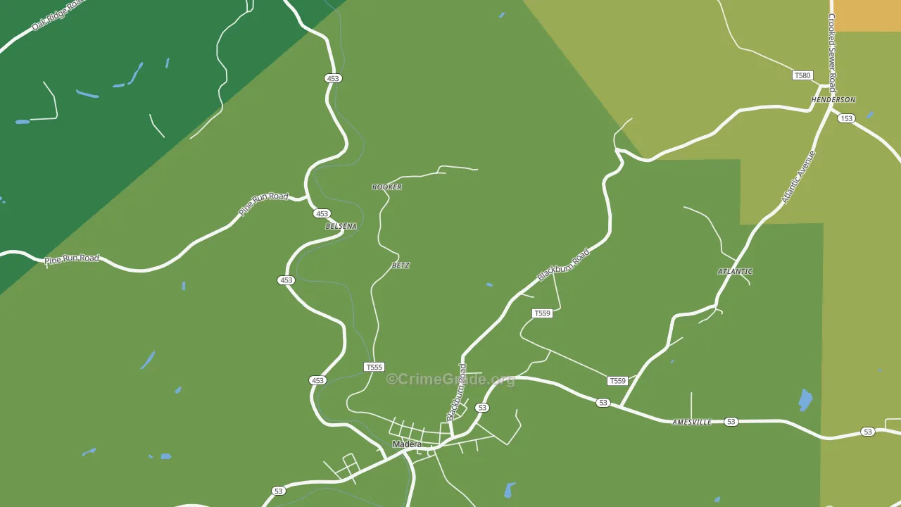 Belsena Mills, PA Map of Vehicle Theft Rates