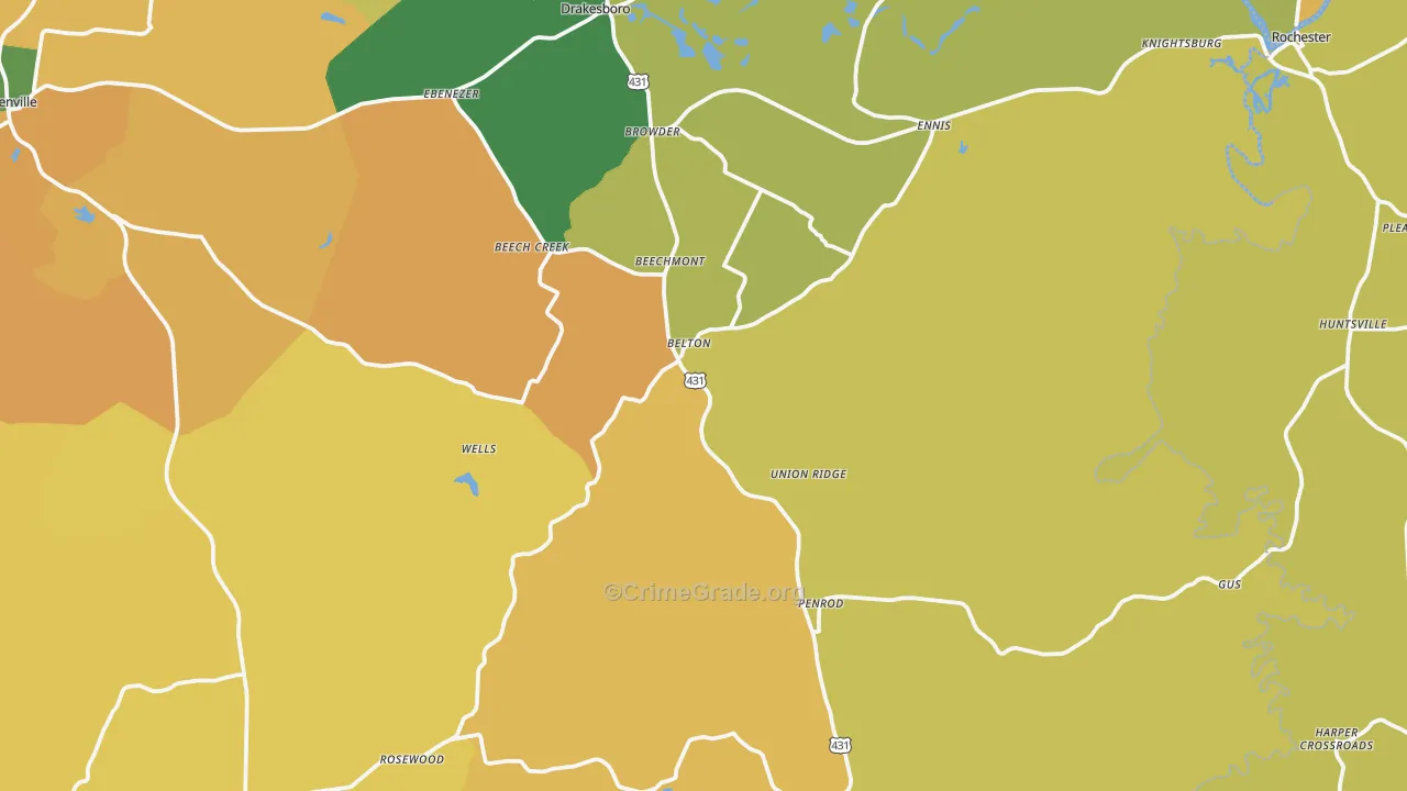 Belton, KY Map of Vehicle Theft Rates