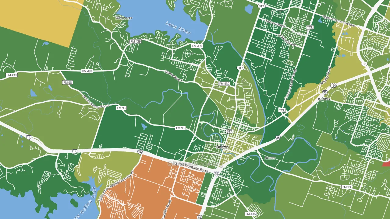 Belton, TX Map of Vehicle Theft Rates