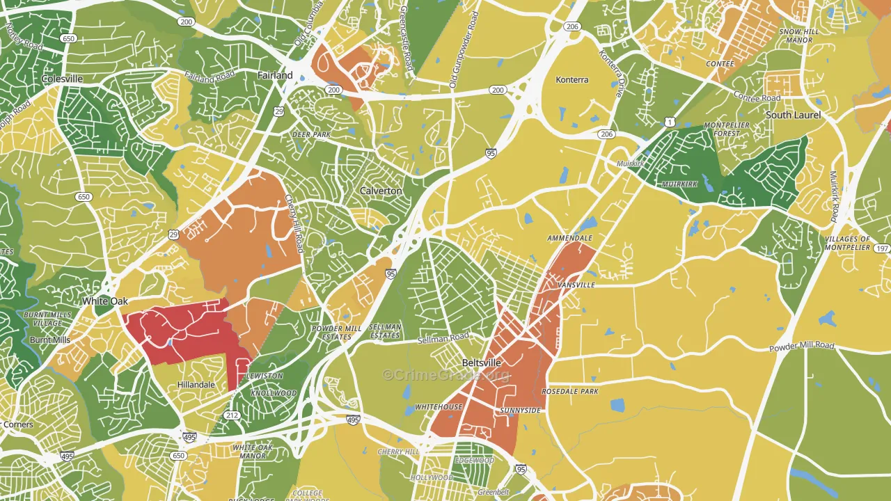 Beltsville, MD Map of Vehicle Theft Rates