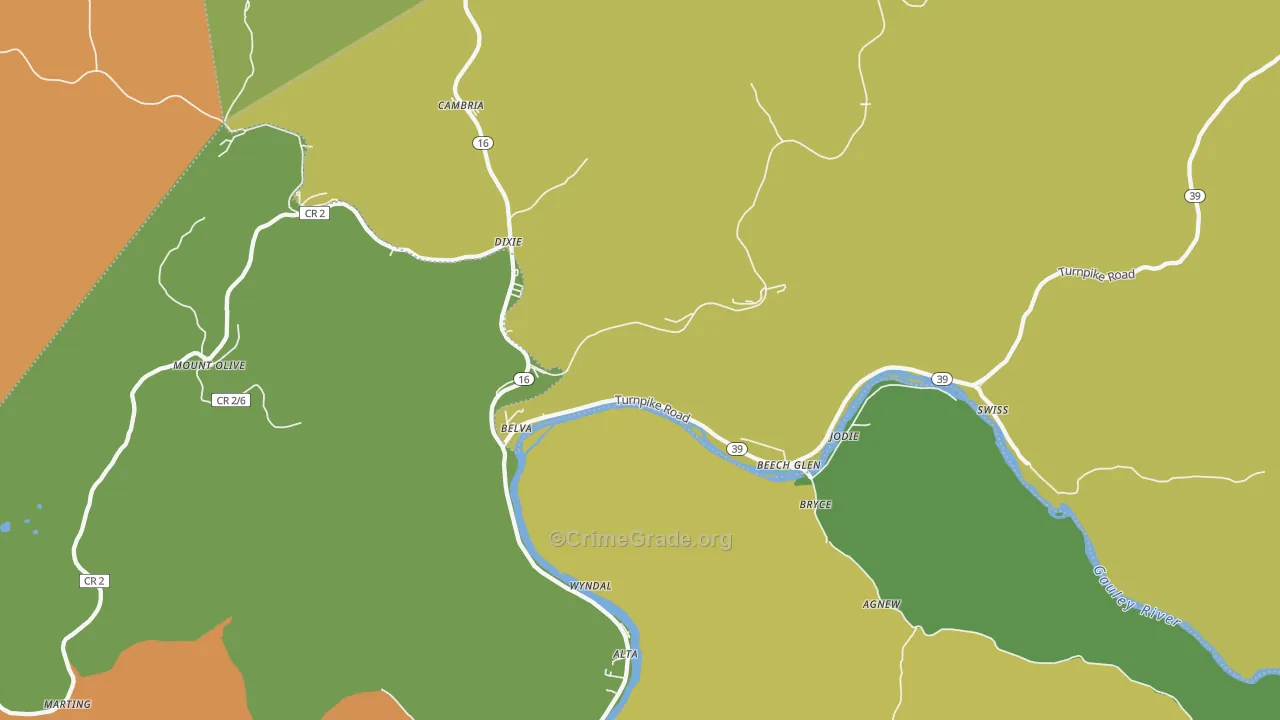 Belva, WV Map of Vehicle Theft Rates