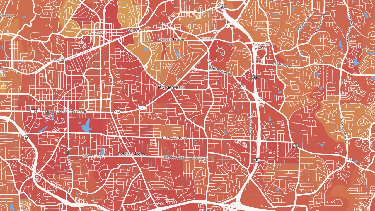 Belvedere Park, GA Map of Vehicle Theft Rates