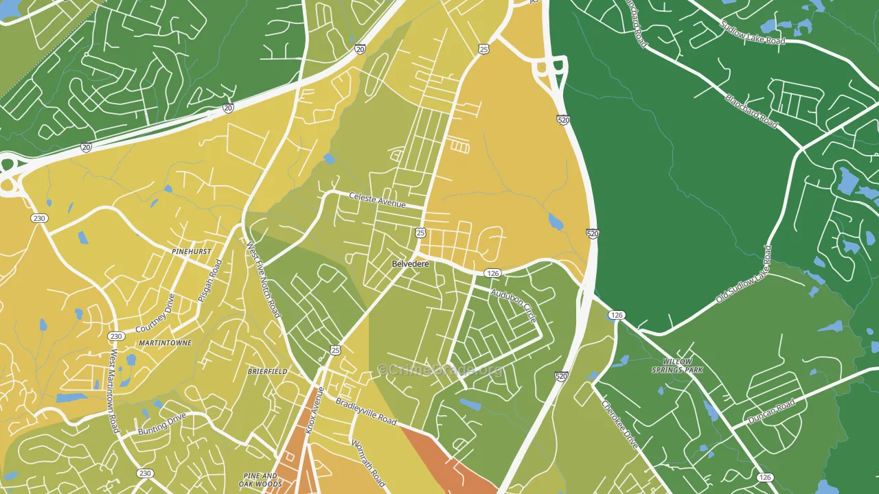 Belvedere, SC Map of Vehicle Theft Rates