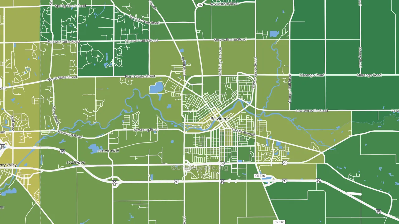 Belvidere, IL Map of Vehicle Theft Rates