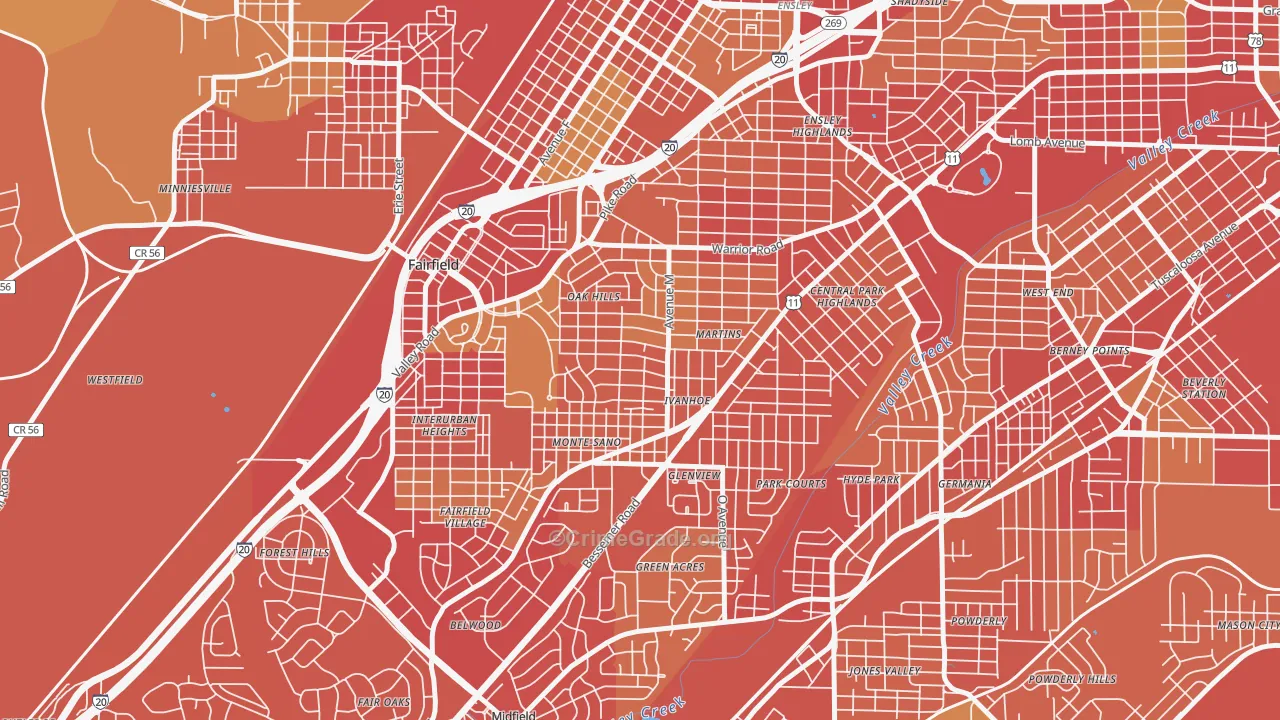 Belview Heights, Birmingham, AL Map of Vehicle Theft Rates