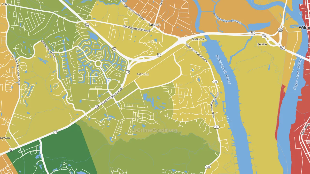 Belville, NC Map of Vehicle Theft Rates