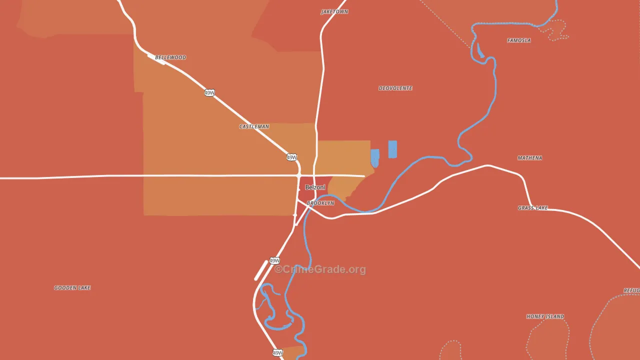 Belzoni, MS Map of Vehicle Theft Rates
