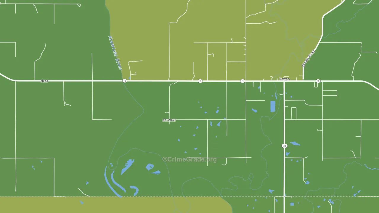 Belzoni, OK Map of Vehicle Theft Rates