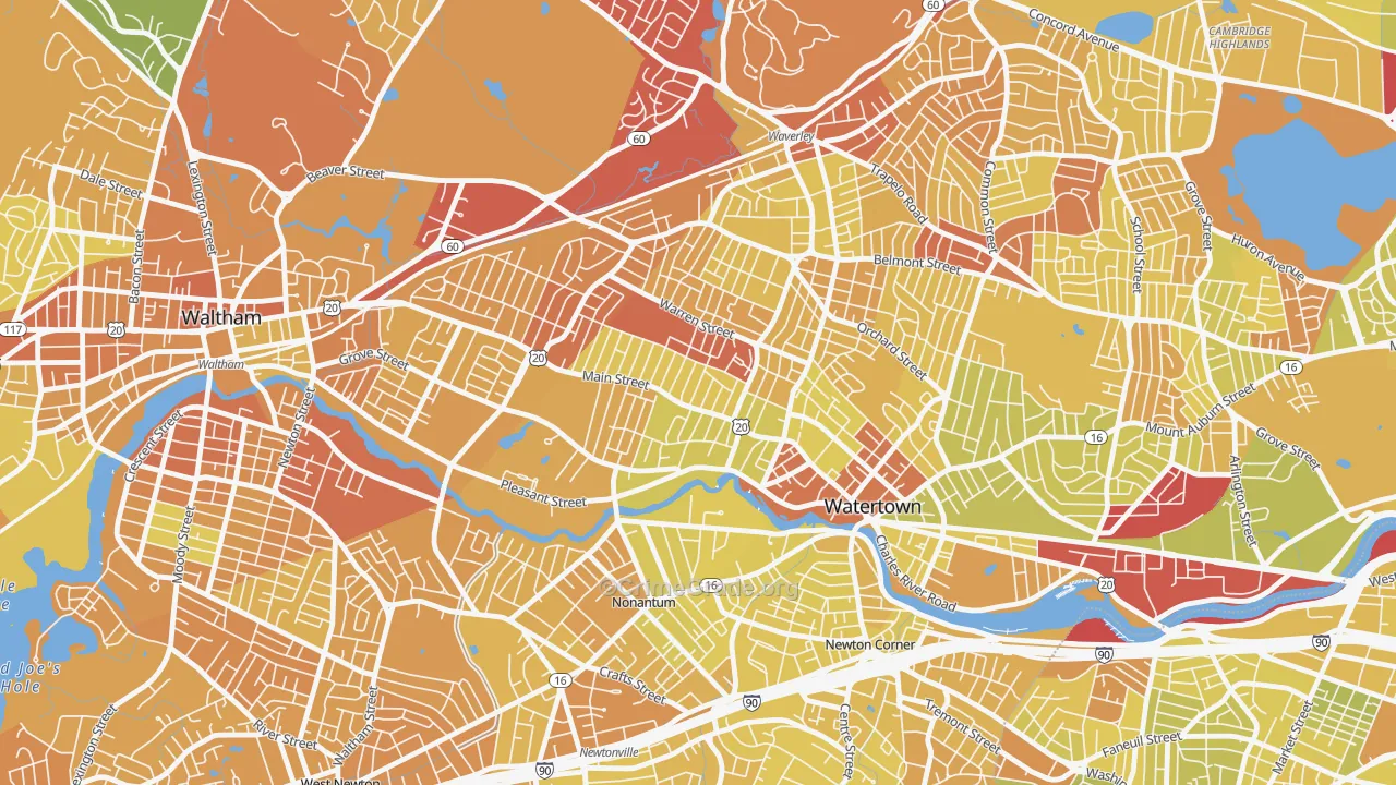 Bemis, Watertown Town, MA Map of Vehicle Theft Rates
